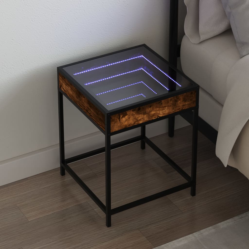 Orliano - Sängbord med Infinity LEDs rökfärgad ek 40x40x51 cm