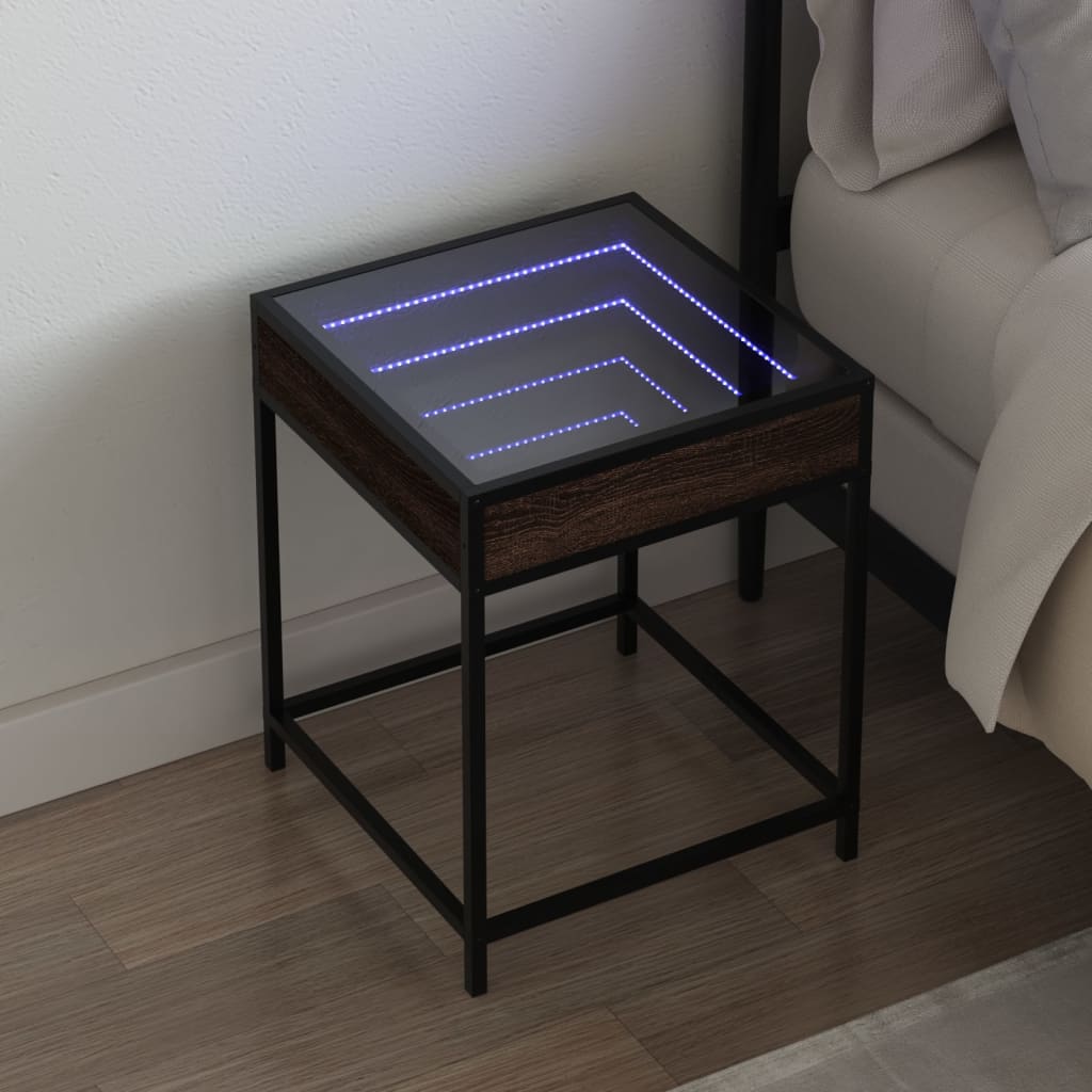 Arvino - Sängbord med Infinity LEDs brun ek 40x40x51 cm