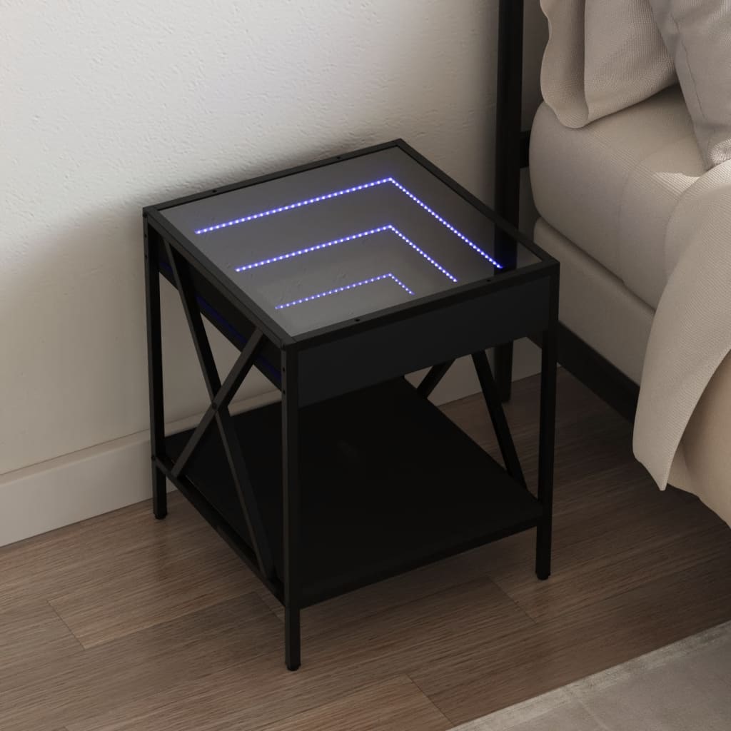 Sarvine - Sängbord med Infinity LEDs svart 40x40x49 cm