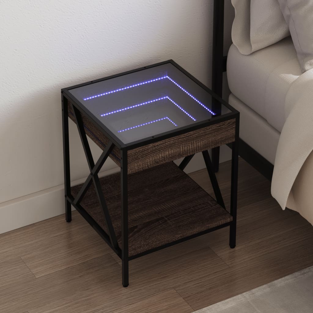 Hernavo - Sängbord med Infinity LEDs brun ek 40x40x49 cm