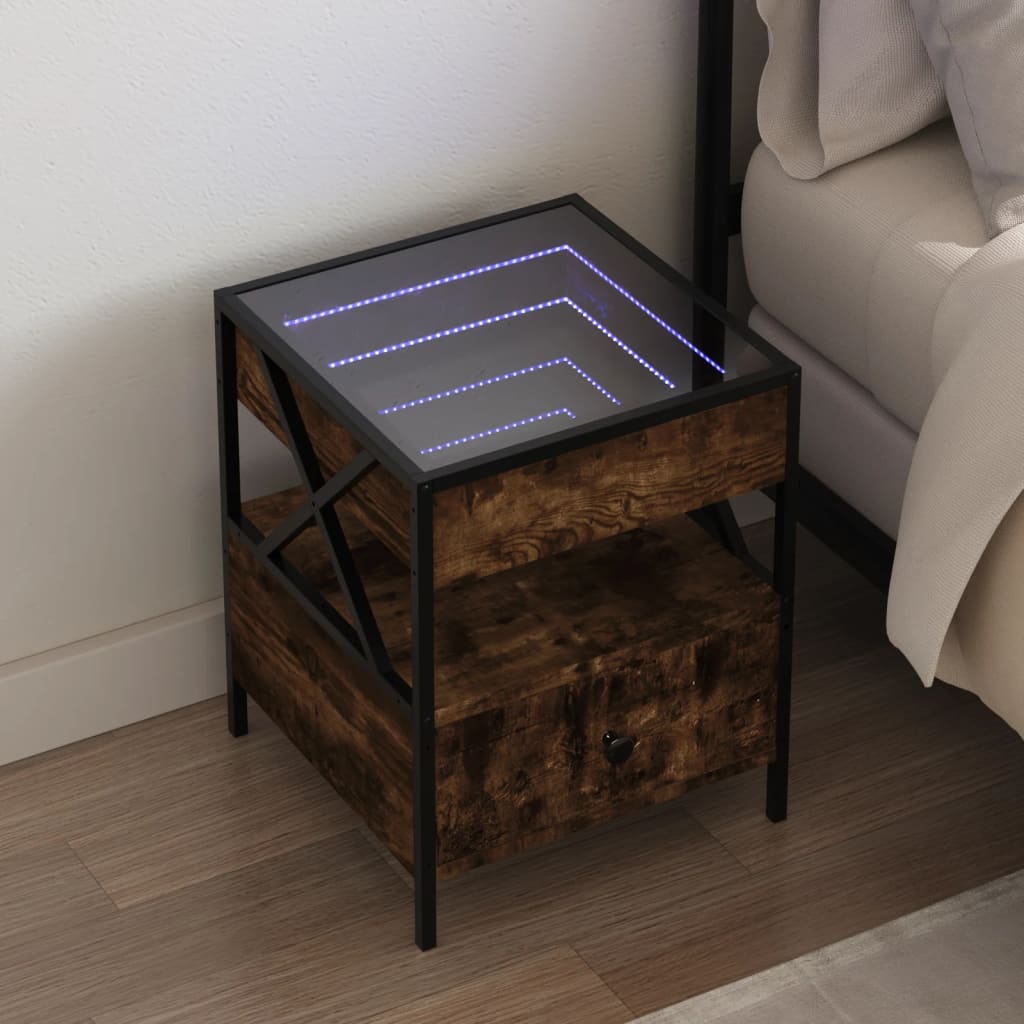 Vernado - Sängbord med Infinity LEDs rökfärgad ek 40x40x51 cm