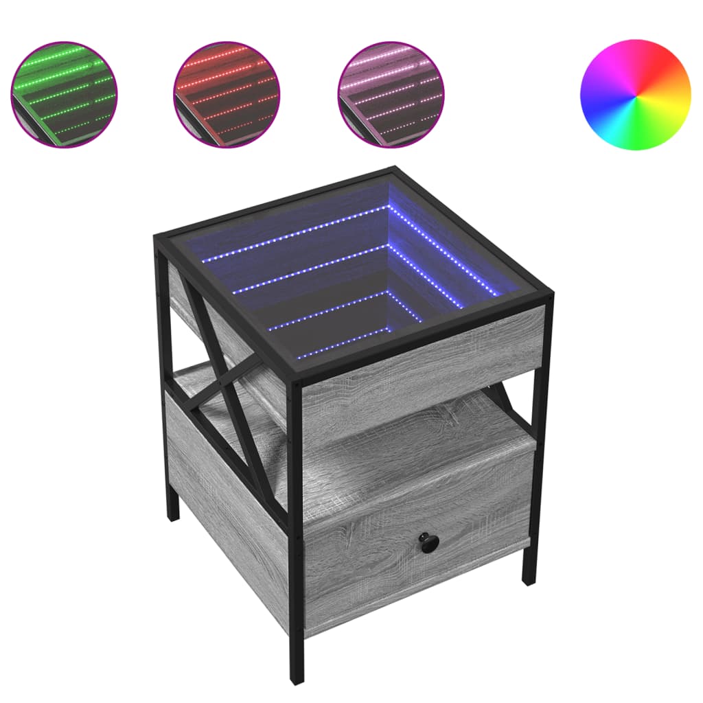 Silvano - Sängbord med Infinity LEDs grå sonoma 40x40x51 cm