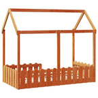 Barnsäng med husram vaxad brun 80x160 cm massiv furu