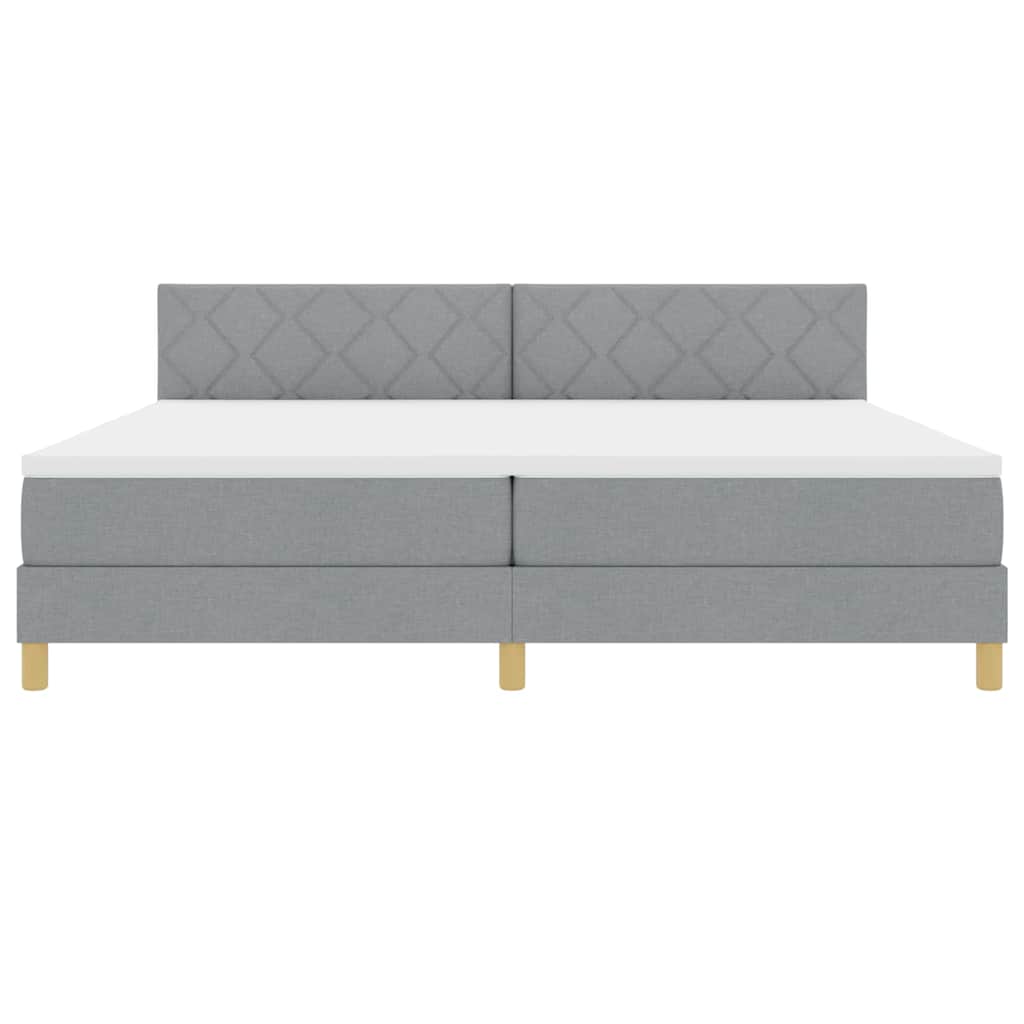 Bäddfjäder med madrass med huvudgavel Ljusgrå 200 x 200 cm tyg