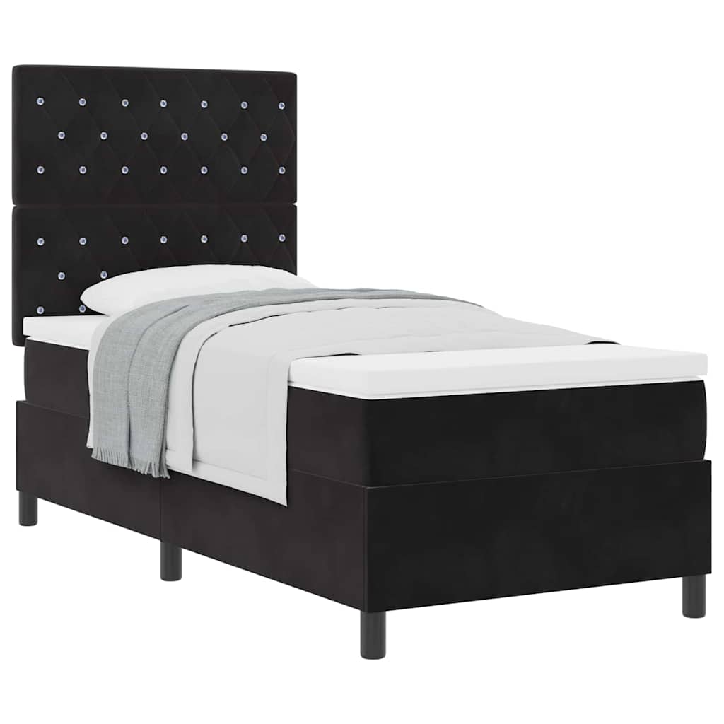 Bäddfjäder med madrass med huvudgavel Svart 100 x 200 cm Sammet