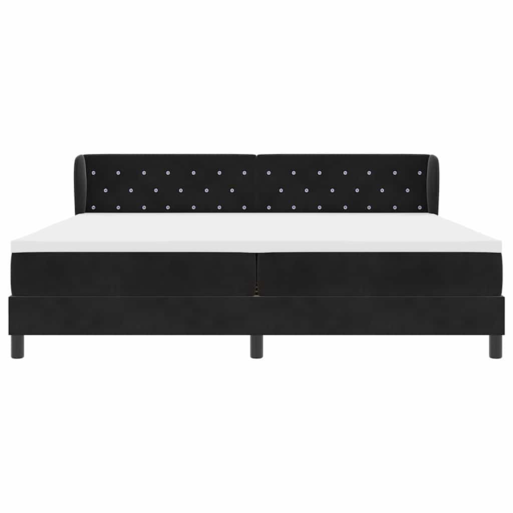 Bäddfjäder med madrass med huvudgavel Svart 200 x 200 cm Sammet