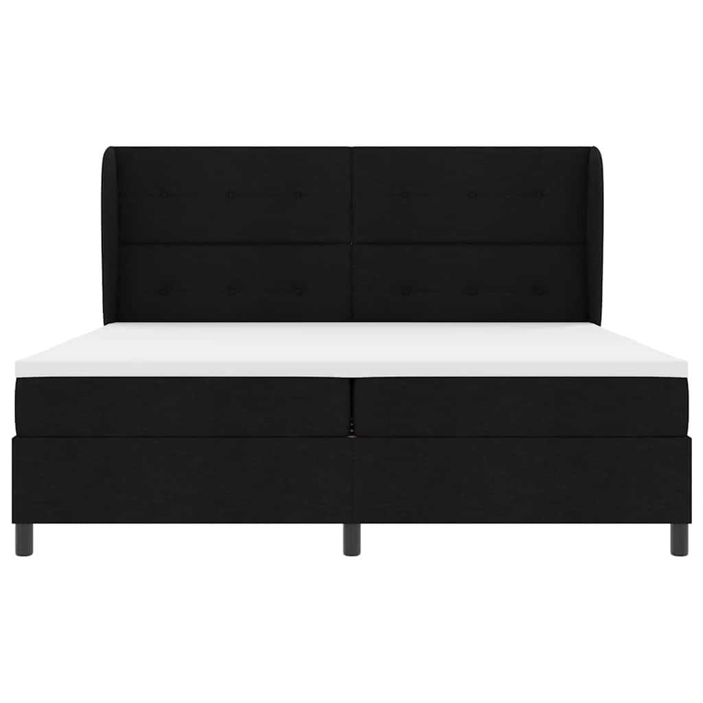 Bäddfjäder med madrass med huvudgavel Svart 200 x 200 cm tyg