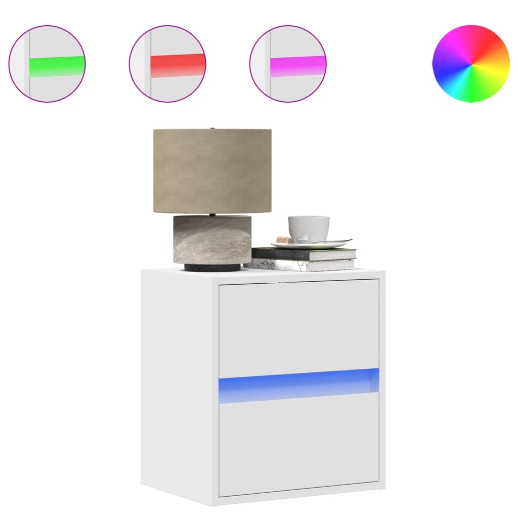 Cimero - Väggmonterat sängbord med LED-lampor vit