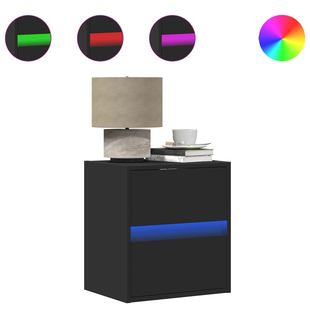 Celnaro - Väggmonterade sängbord med LED-lampor 2 st svart