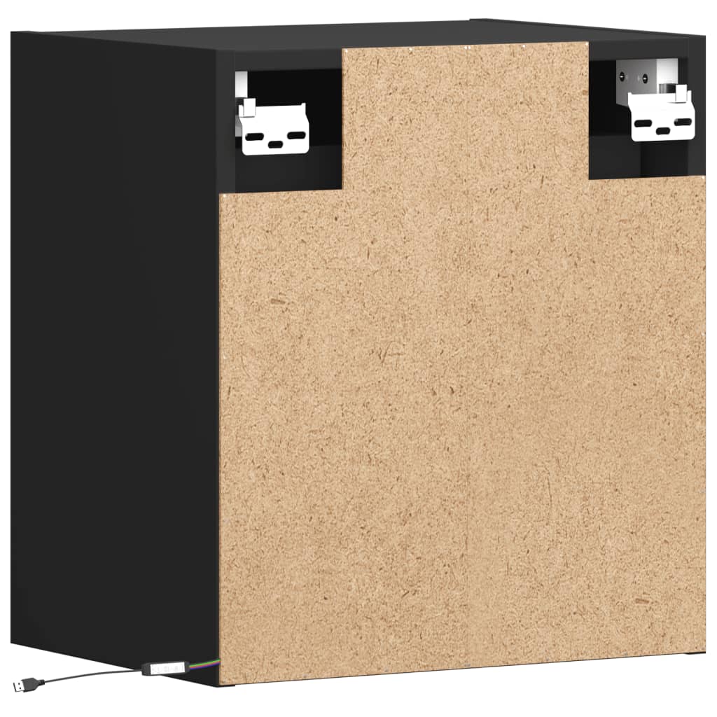 Celnaro - Väggmonterade sängbord med LED-lampor 2 st svart