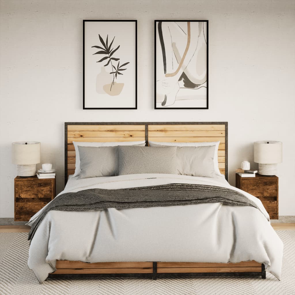 Arvesso - Väggmonterade sängbord med LED-lampor 2 st rökfärgad ek