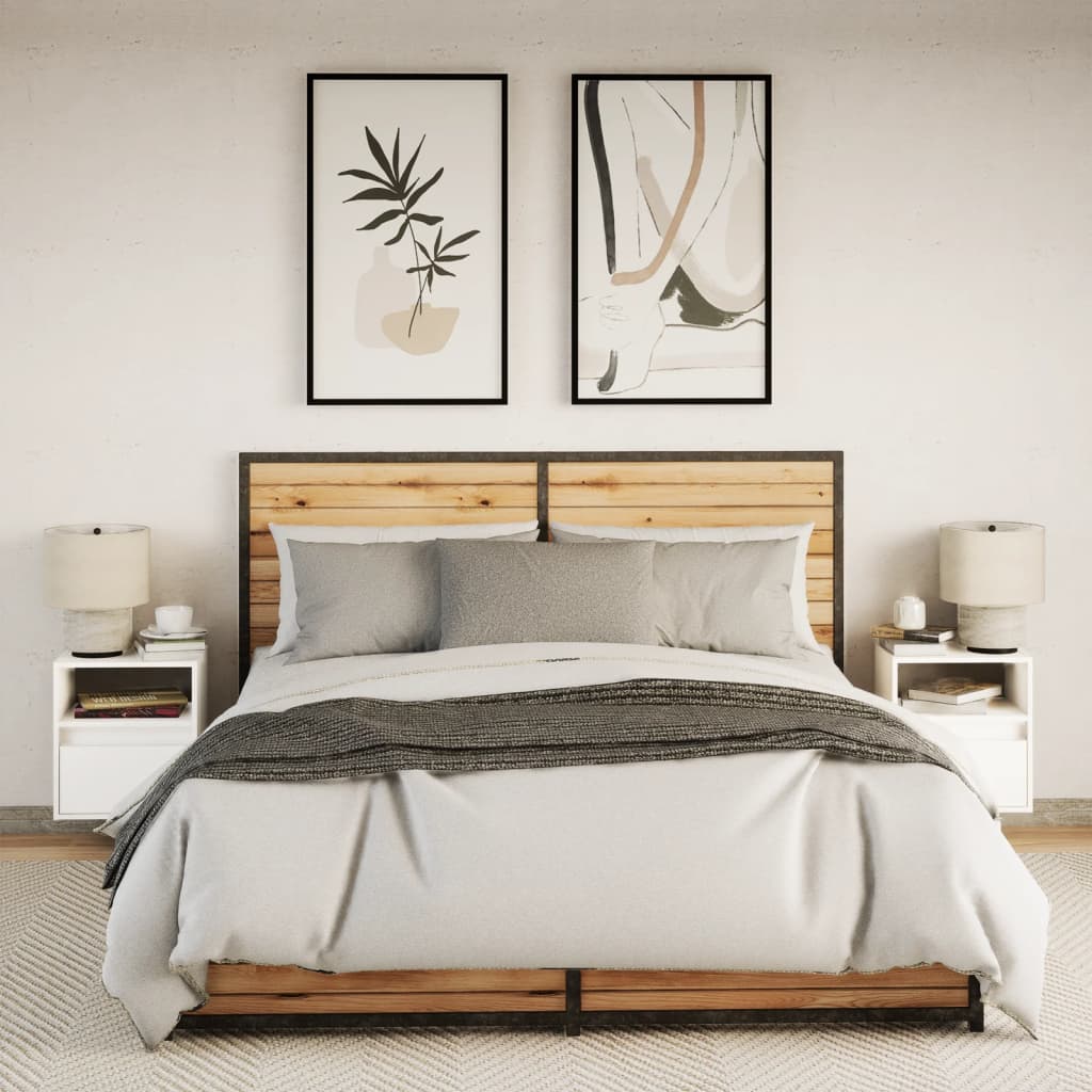 Cavlora - Väggmonterade sängbord med LED-lampor 2 st vit