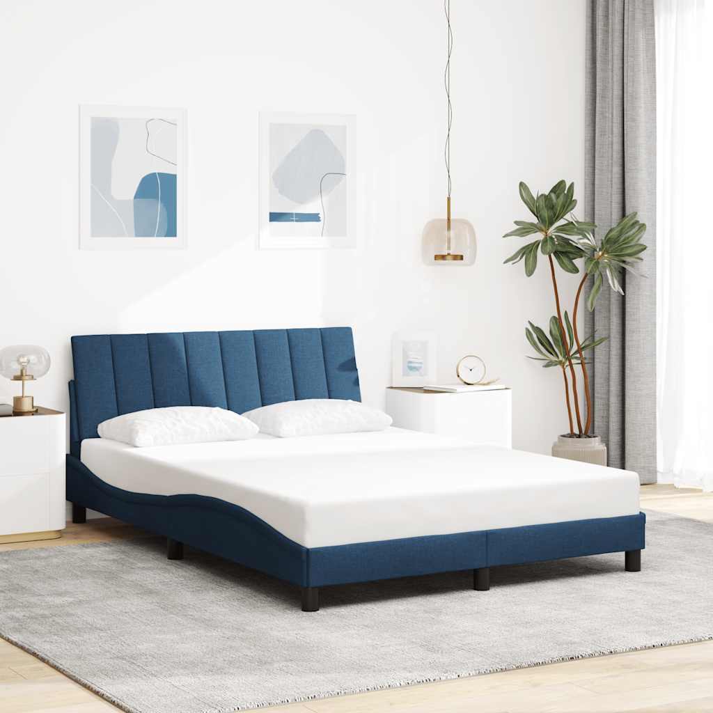 Bed Frame without Mattress "Hanko" Blue 140x190cm Fabric