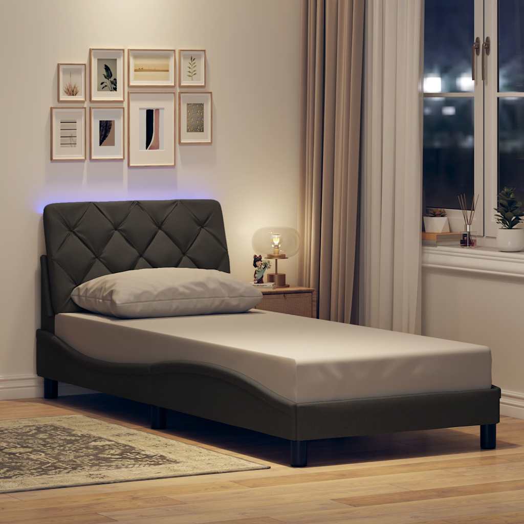 Bed Frame with LED without Mattress Dark Grey 80x200 cm Fabric