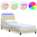 Bed Frame with LED without Mattress Cream 80x200 cm Fabric