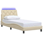Bed Frame with LED without Mattress Cream 80x200 cm Fabric