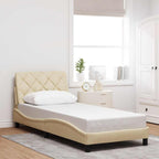 Bed Frame with LED without Mattress Cream 80x200 cm Fabric