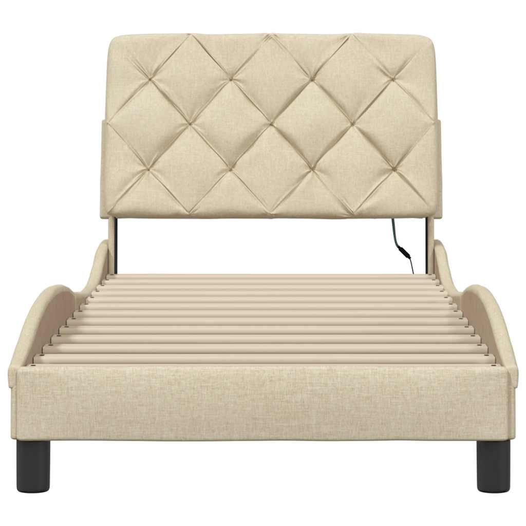 Bed Frame with LED without Mattress Cream 80x200 cm Fabric