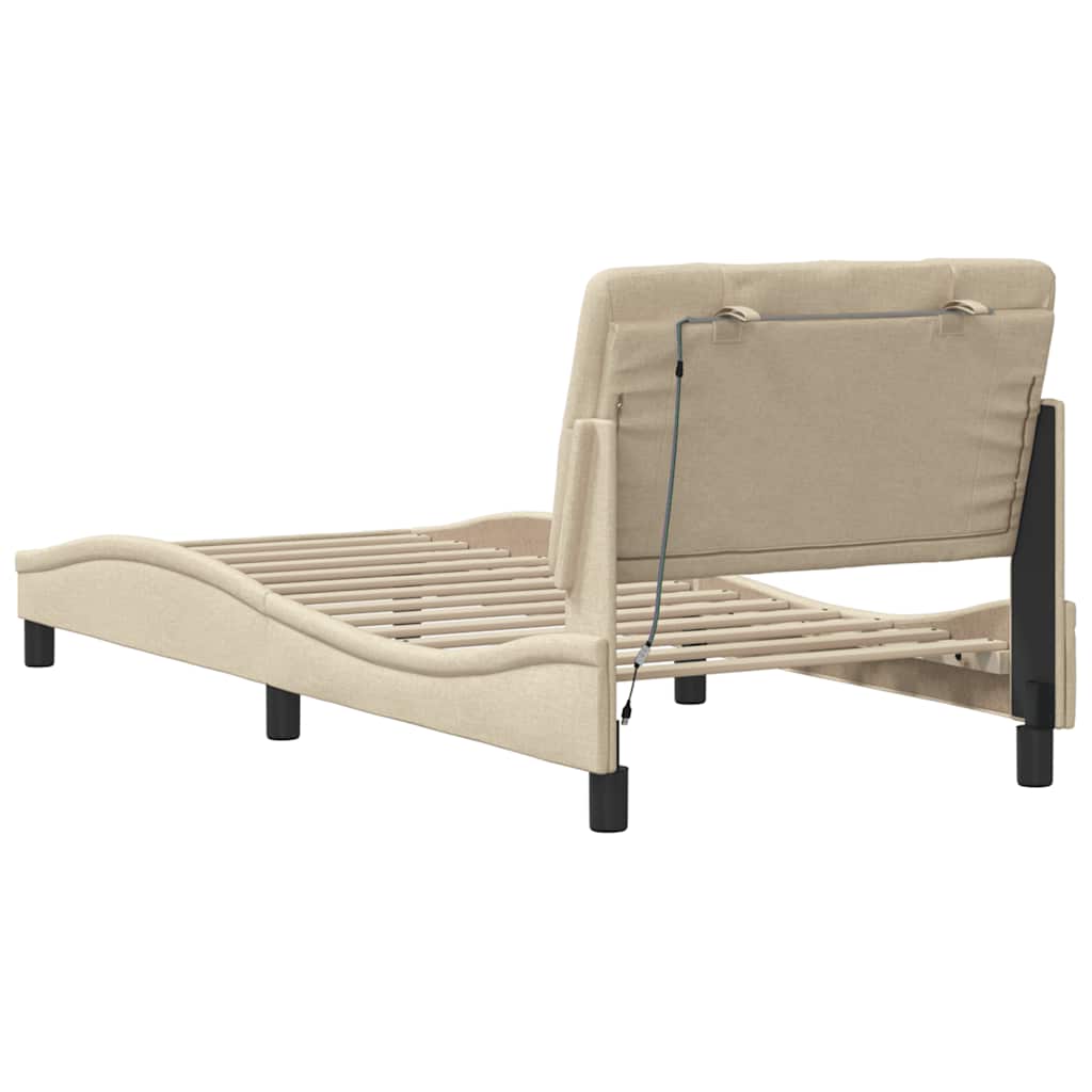 Bed Frame with LED without Mattress Cream 80x200 cm Fabric