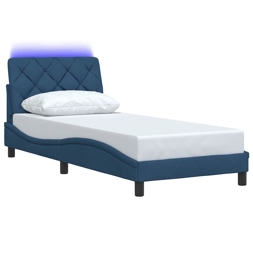 Bed Frame with LED without Mattress Blue 80x200 cm Fabric