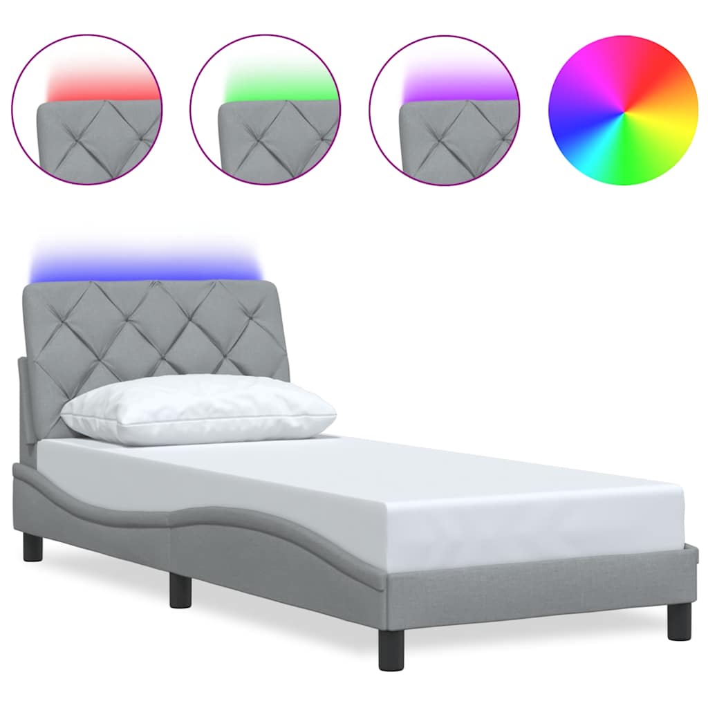 Bed Frame with LED without Mattress Light Grey 90x190 cm Fabric