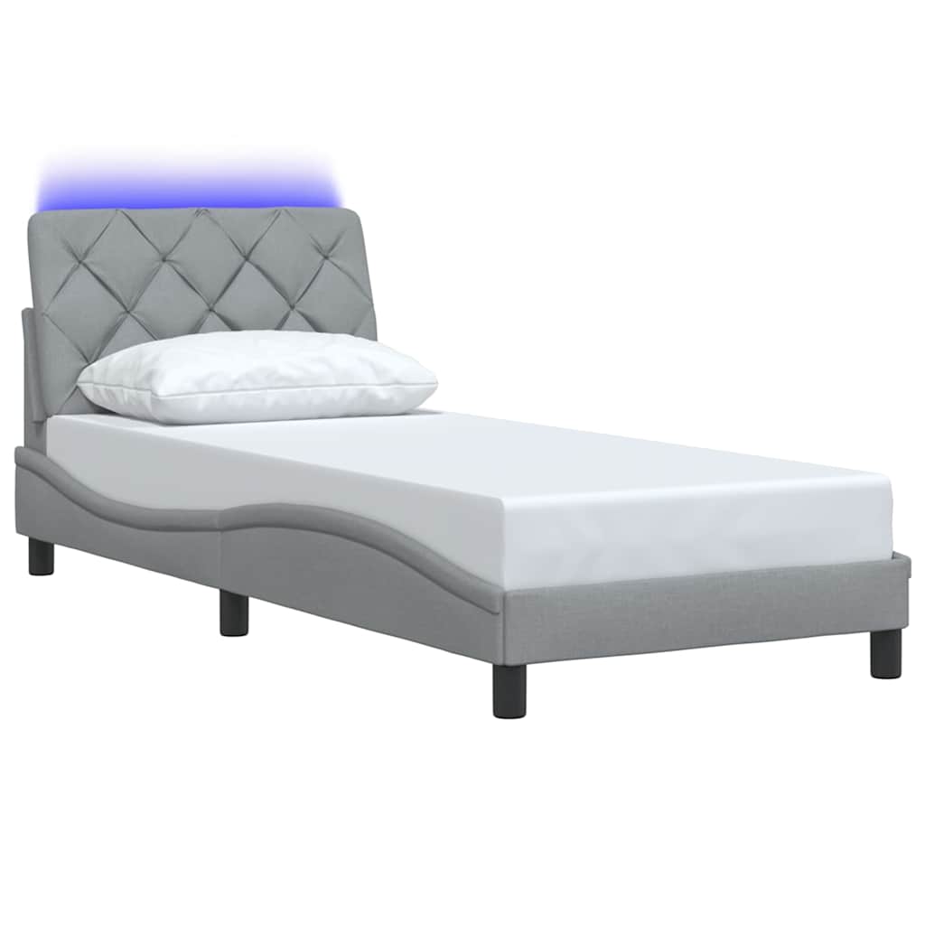 Bed Frame with LED without Mattress Light Grey 90x190 cm Fabric