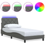 Bed Frame with LED without Mattress Dark Grey 90x190 cm Fabric