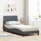 Bed Frame with LED without Mattress Dark Grey 90x190 cm Fabric