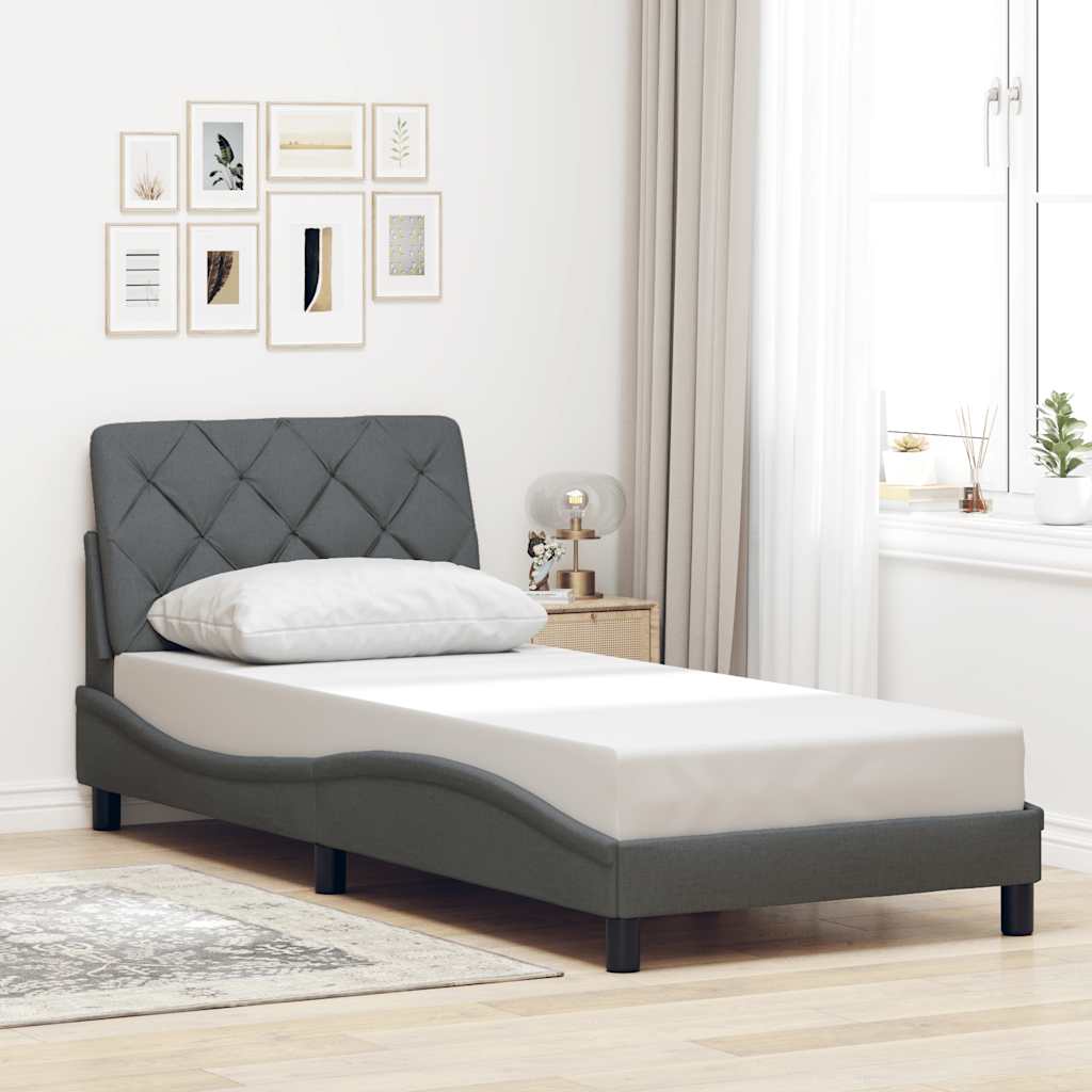 Bed Frame with LED without Mattress Dark Grey 90x190 cm Fabric