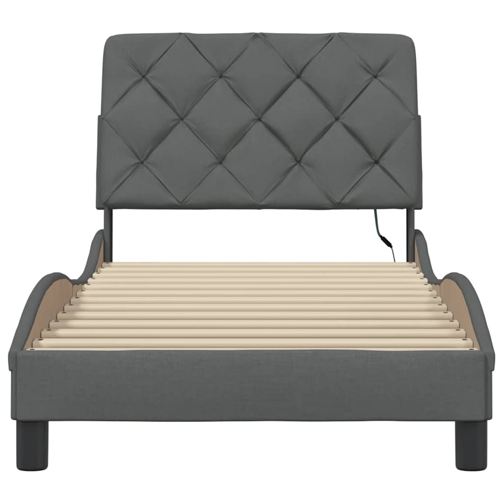 Bed Frame with LED without Mattress Dark Grey 90x190 cm Fabric