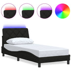 Bed Frame with LED without Mattress Black 90x190 cm Fabric