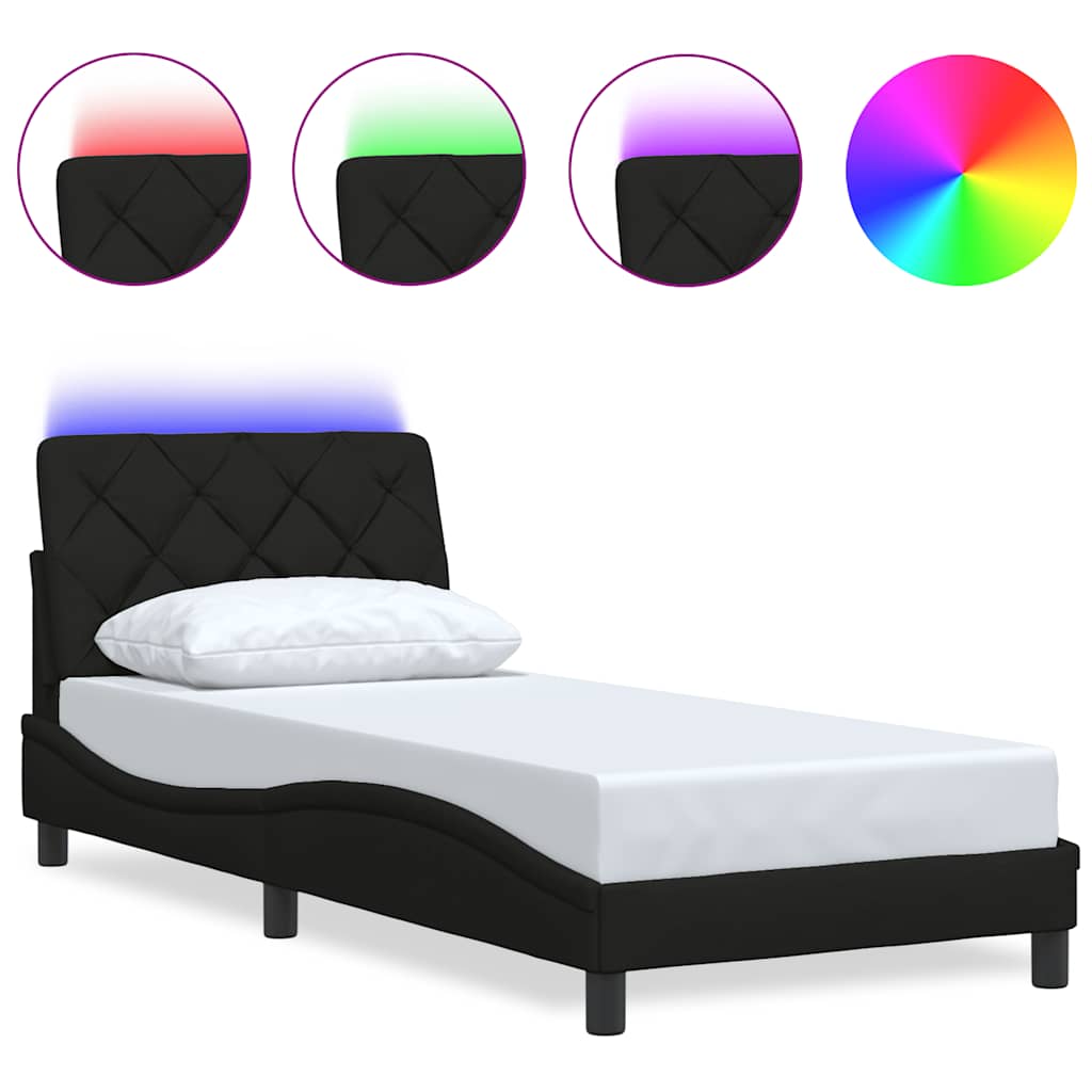 Bed Frame with LED without Mattress Black 90x190 cm Fabric