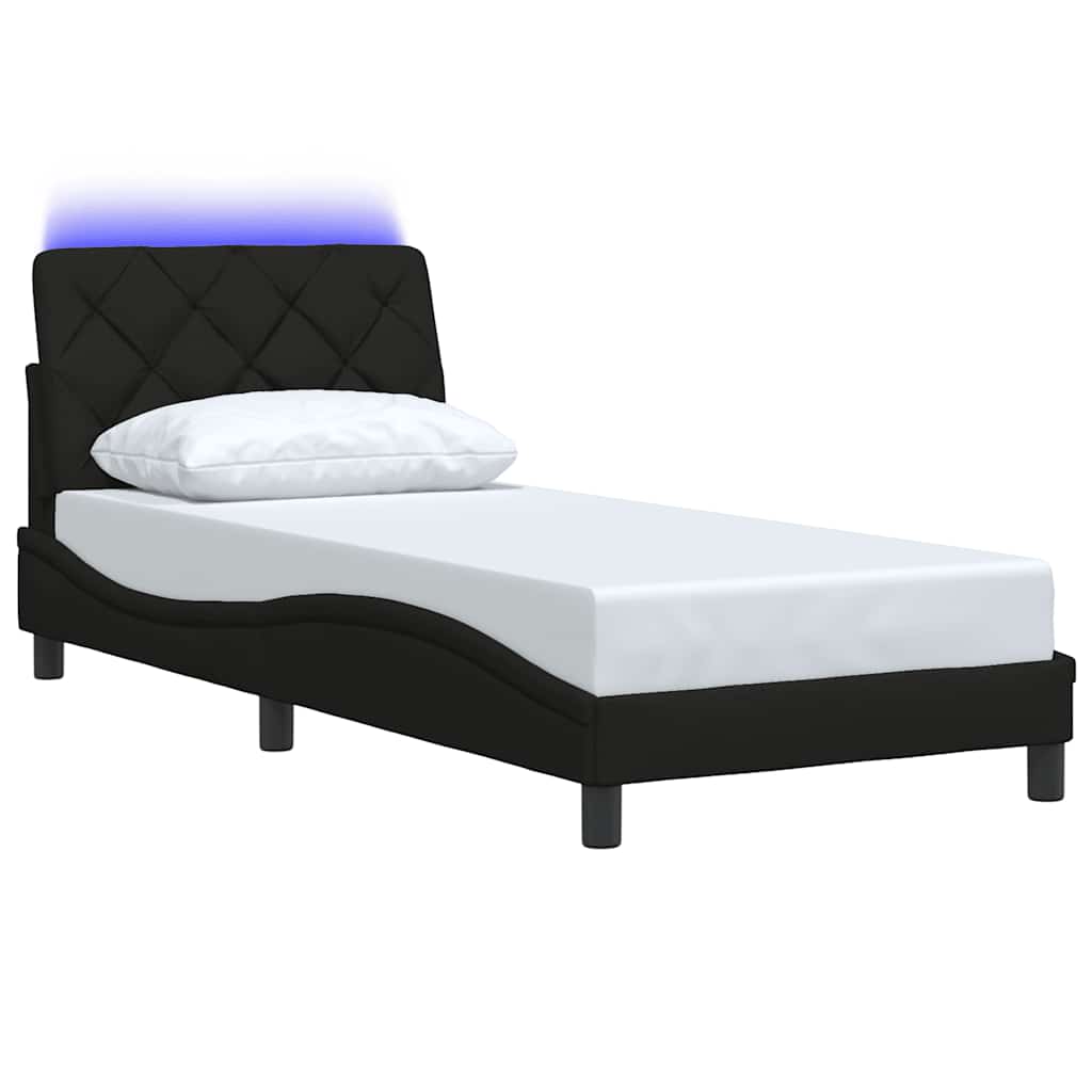 Bed Frame with LED without Mattress Black 90x190 cm Fabric