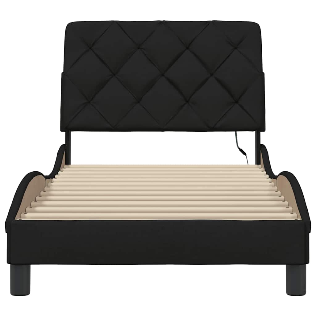 Bed Frame with LED without Mattress Black 90x190 cm Fabric