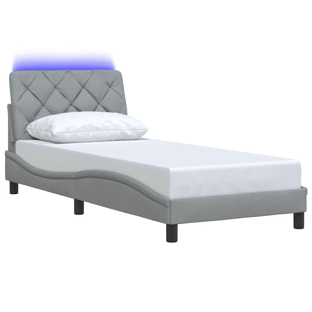 Bed Frame with LED without Mattress Light Grey 90x200 cm Fabric