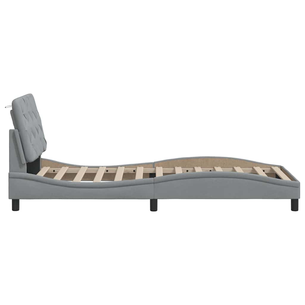 Bed Frame with LED without Mattress Light Grey 90x200 cm Fabric