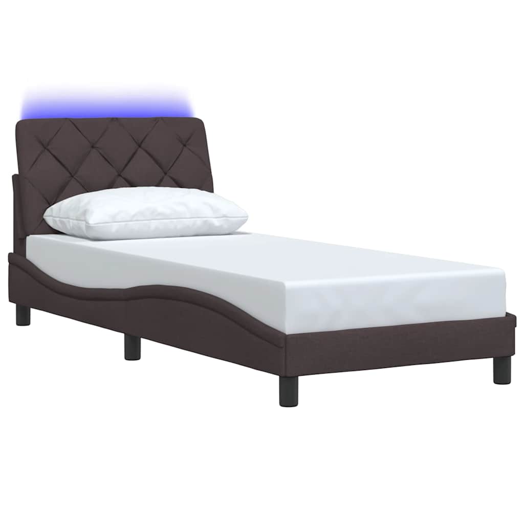 Bed Frame with LED without Mattress Dark Brown 90x200 cm Fabric
