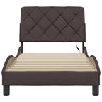 Bed Frame with LED without Mattress Dark Brown 90x200 cm Fabric