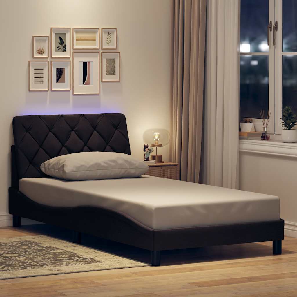 Bed Frame with LED without Mattress Dark Brown 100x200 cm Fabric