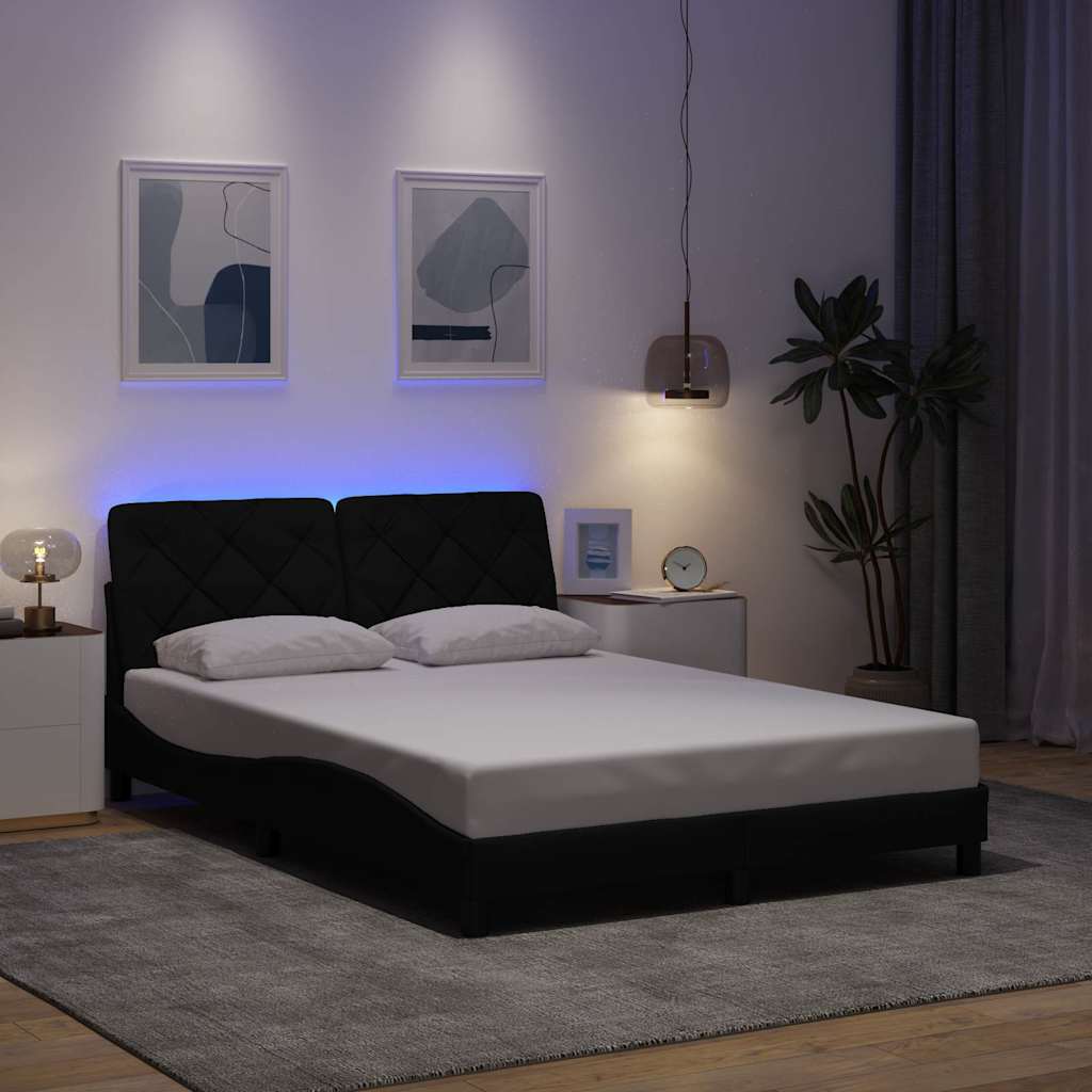 Bed Frame with LED without Mattress Black 120x200 cm Fabric
