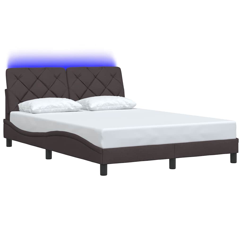 Bed Frame with LED without Mattress Dark Brown 120x200 cm Fabric
