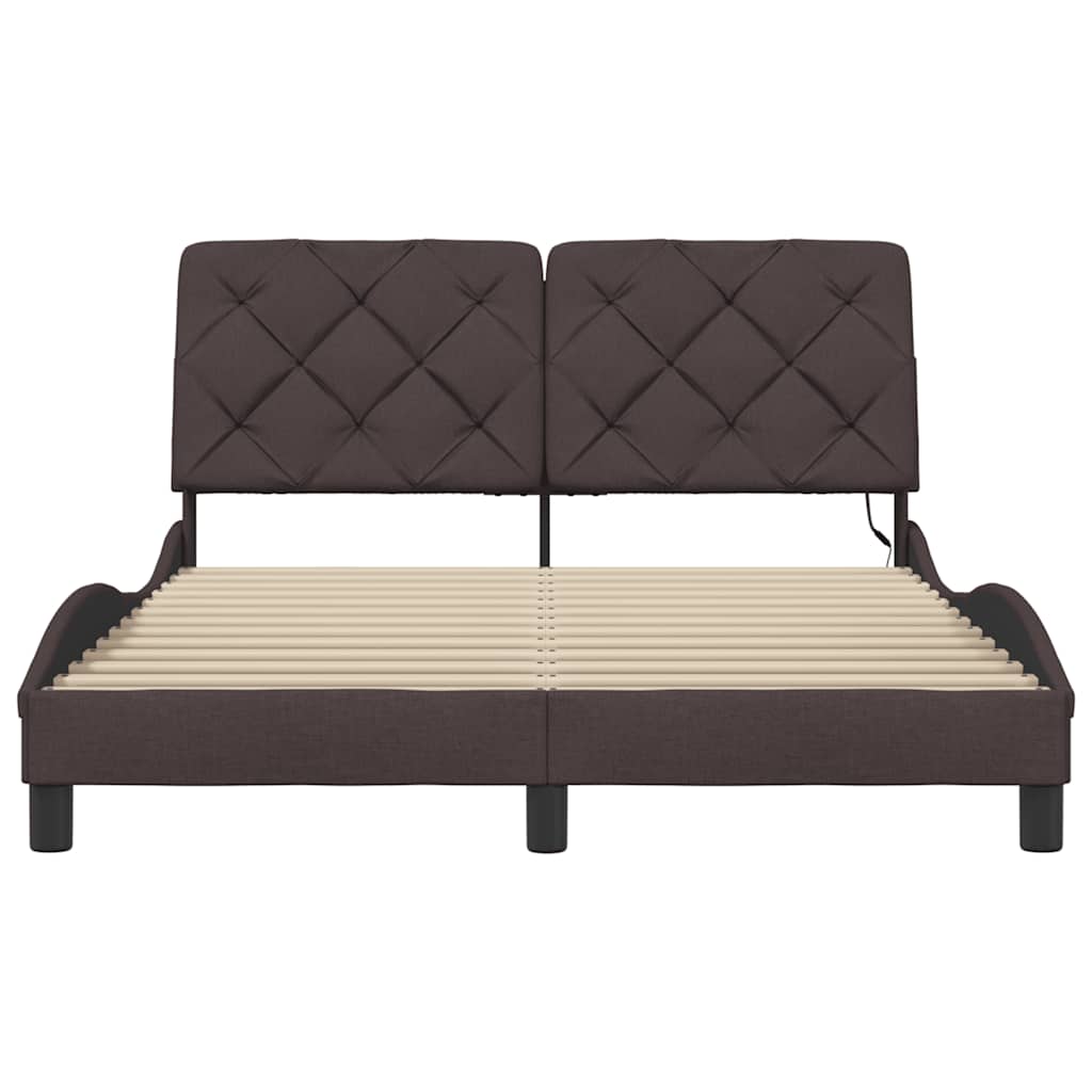 Bed Frame with LED without Mattress Dark Brown 120x200 cm Fabric