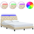 Bed Frame with LED without Mattress Cream 120x200 cm Fabric