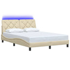 Bed Frame with LED without Mattress Cream 120x200 cm Fabric