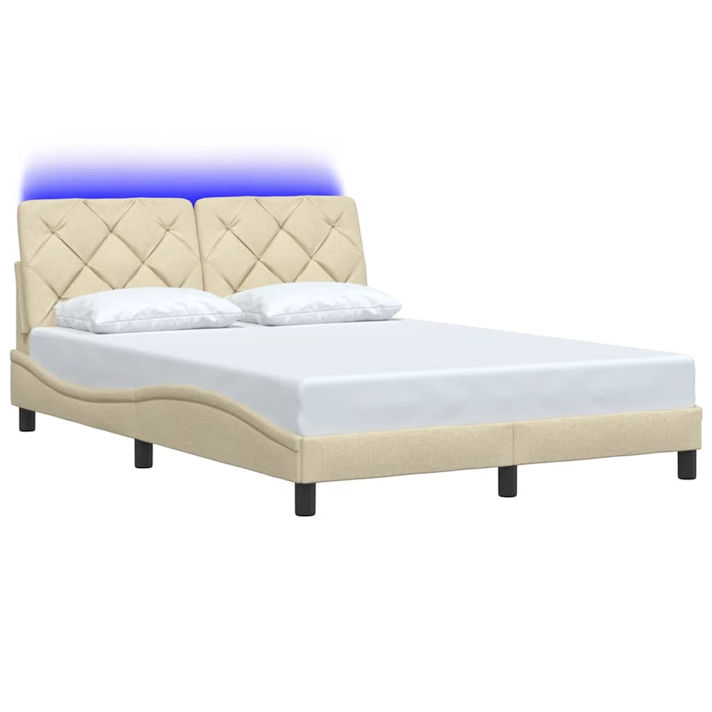 Bed Frame with LED without Mattress Cream 120x200 cm Fabric