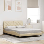 Bed Frame with LED without Mattress Cream 120x200 cm Fabric