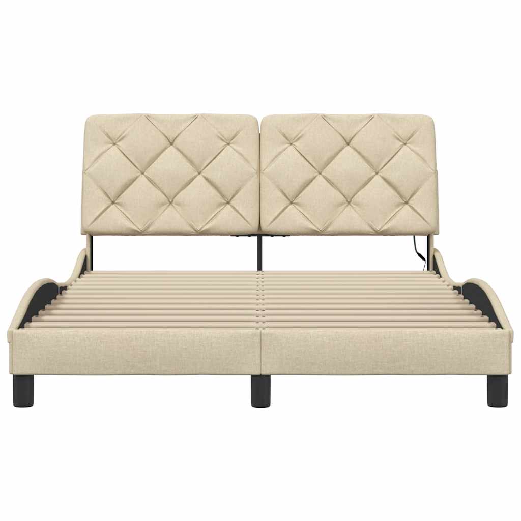 Bed Frame with LED without Mattress Cream 120x200 cm Fabric