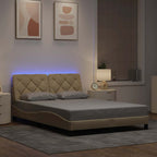 Bed Frame with LED without Mattress Cream 120x200 cm Fabric