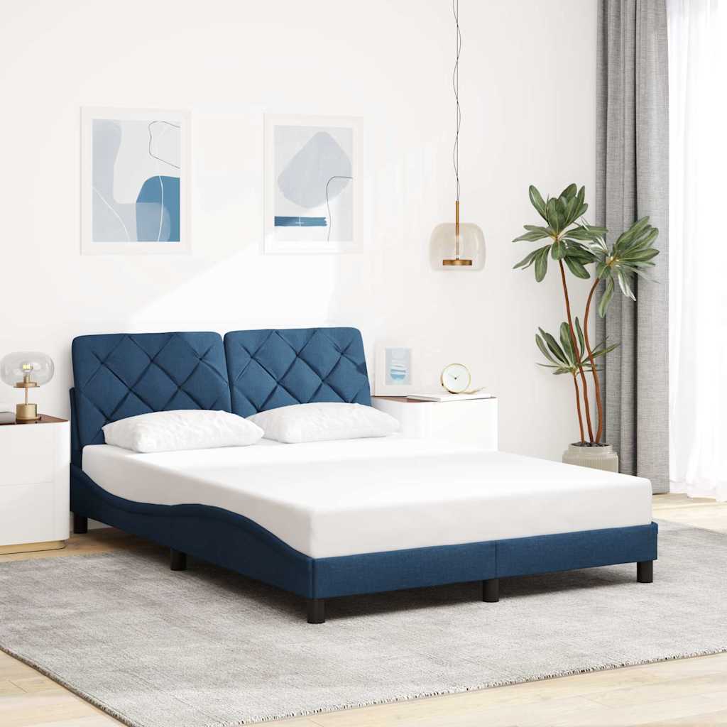 Bed Frame with LED without Mattress Blue 120x200 cm Fabric