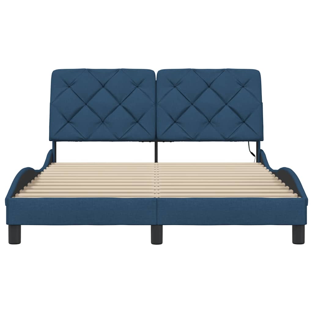 Bed Frame with LED without Mattress Blue 120x200 cm Fabric